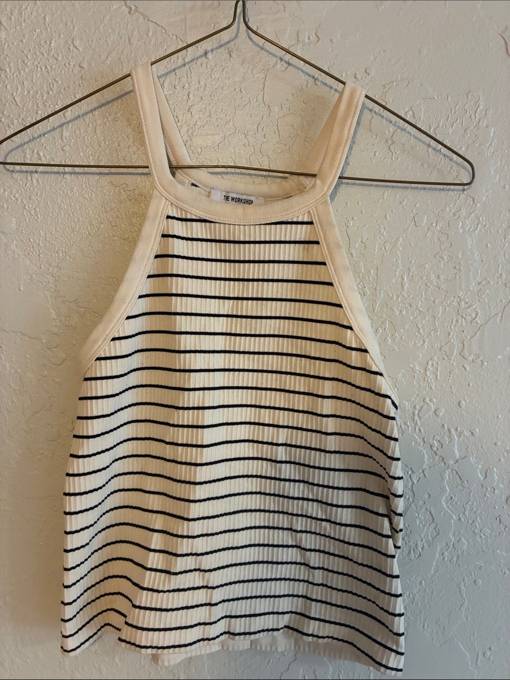 Workshop Republic Clothing Ribbed Halter Tank - Cream & Black Stripes